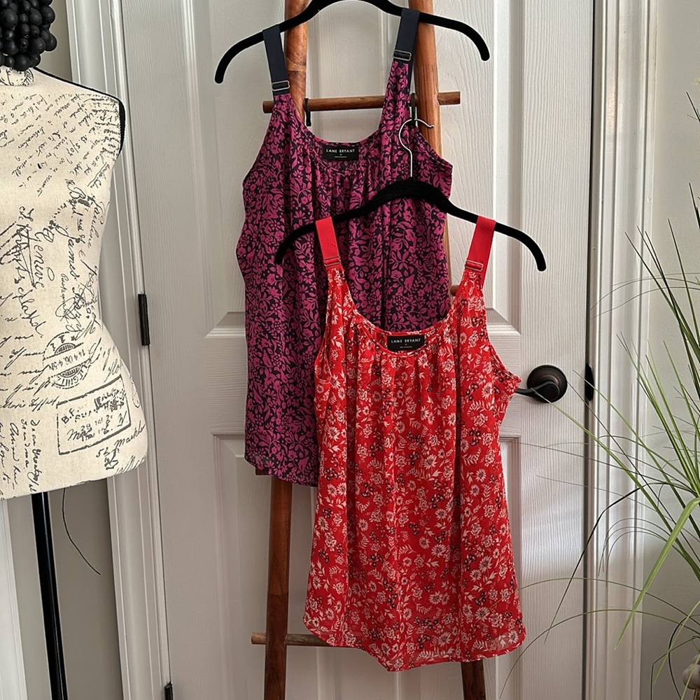 Lane Bryant Scoop Neck Cami, Red Floral & Fuchsia Floral. Size 20 NWOT